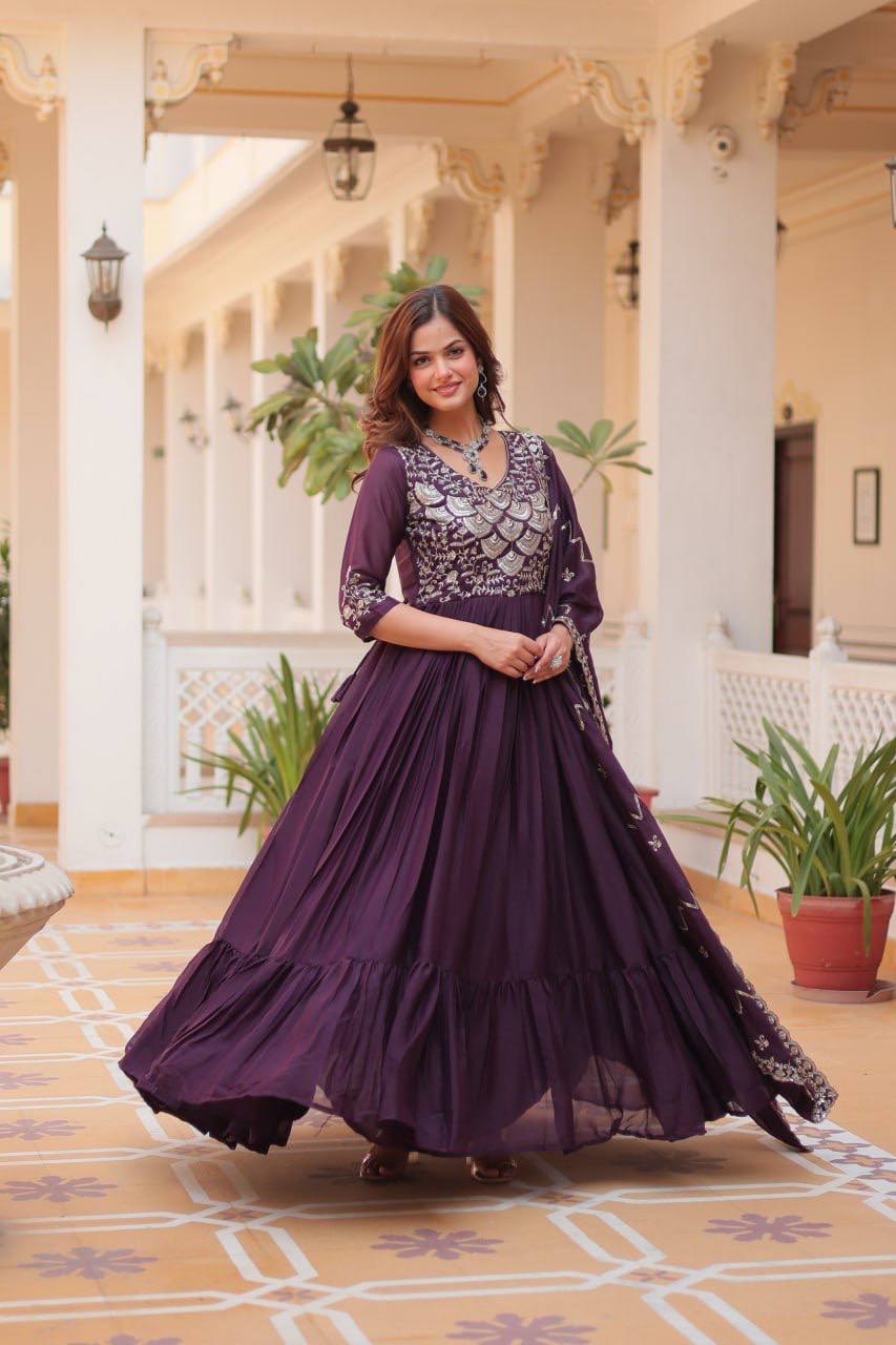 Spectacular Pure Star Georgette Heavy Embroidered Gown With Dupatta