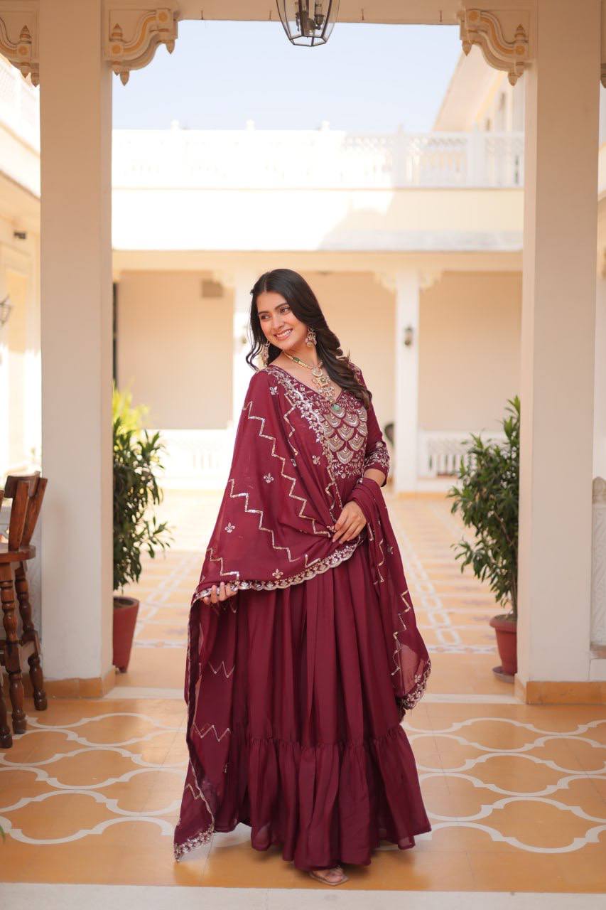 Spectacular Pure Star Georgette Heavy Embroidered Gown With Dupatta