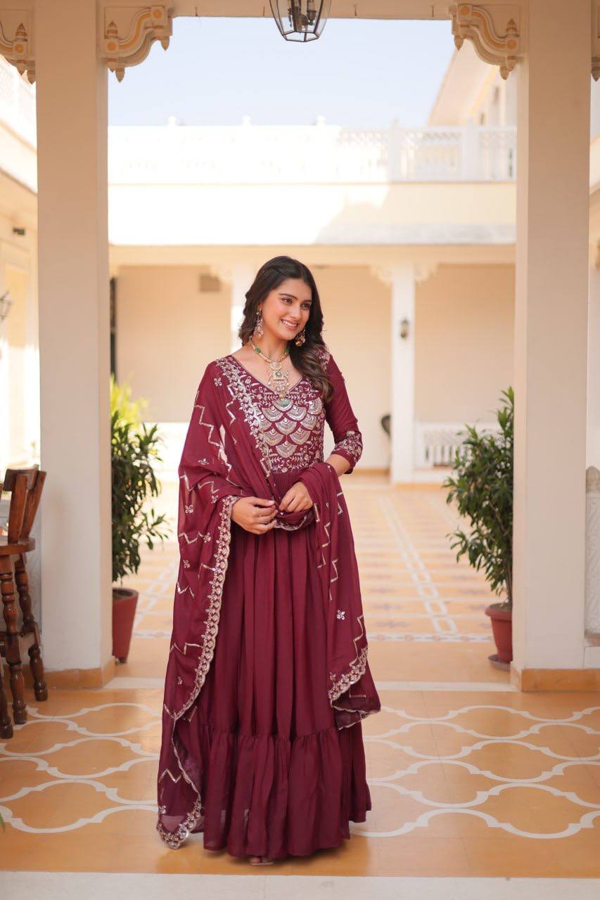 Spectacular Pure Star Georgette Heavy Embroidered Gown With Dupatta