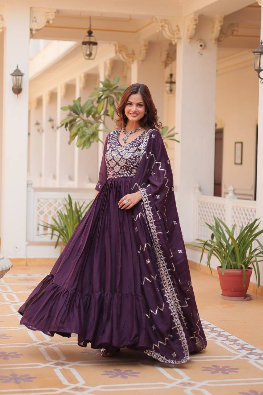 Spectacular Pure Star Georgette Heavy Embroidered Gown With Dupatta