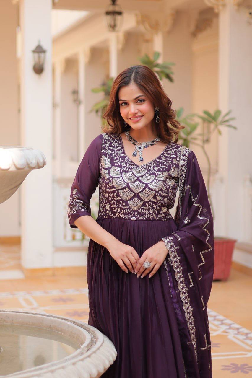 Spectacular Pure Star Georgette Heavy Embroidered Gown With Dupatta