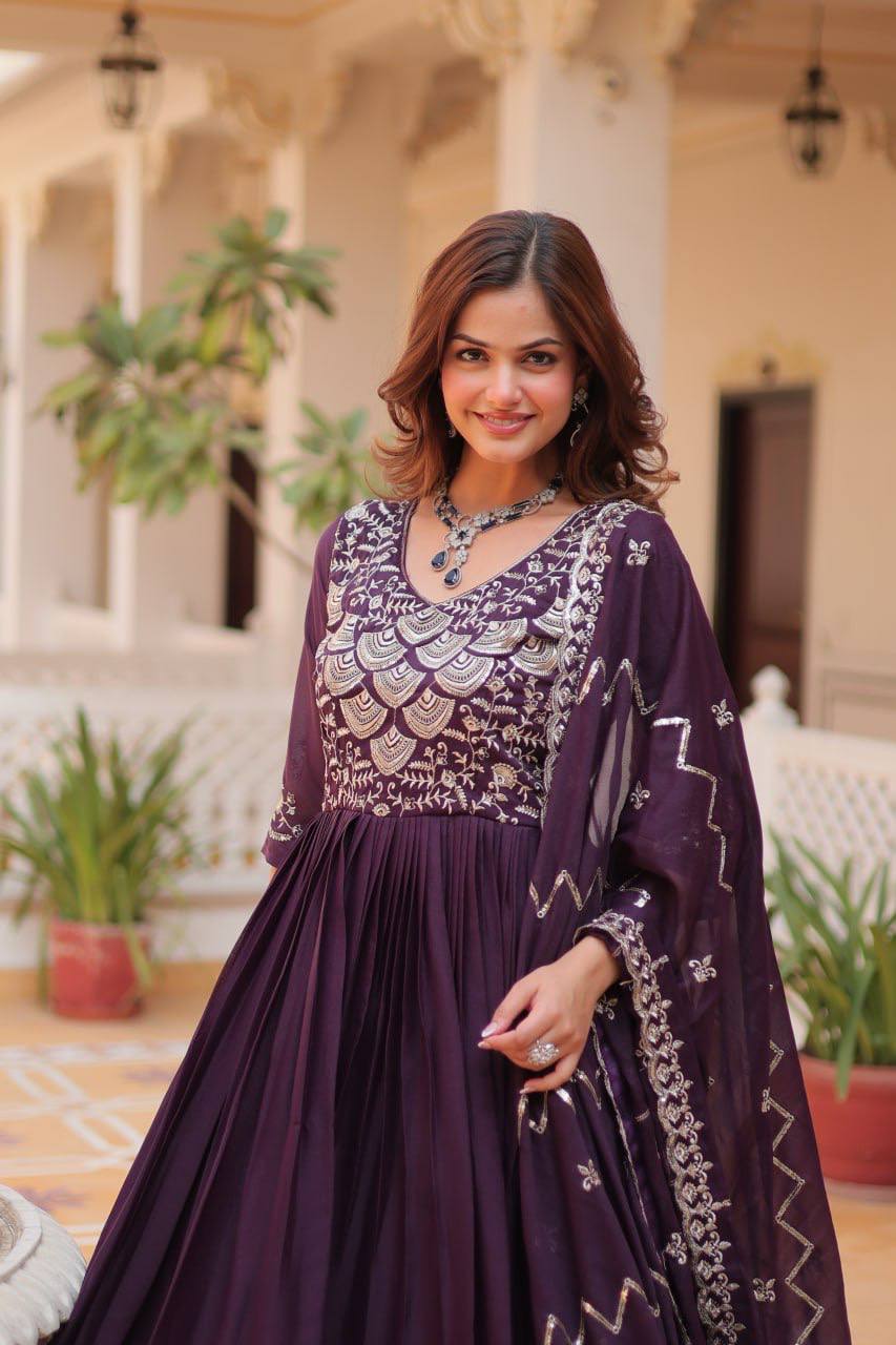 Spectacular Pure Star Georgette Heavy Embroidered Gown With Dupatta