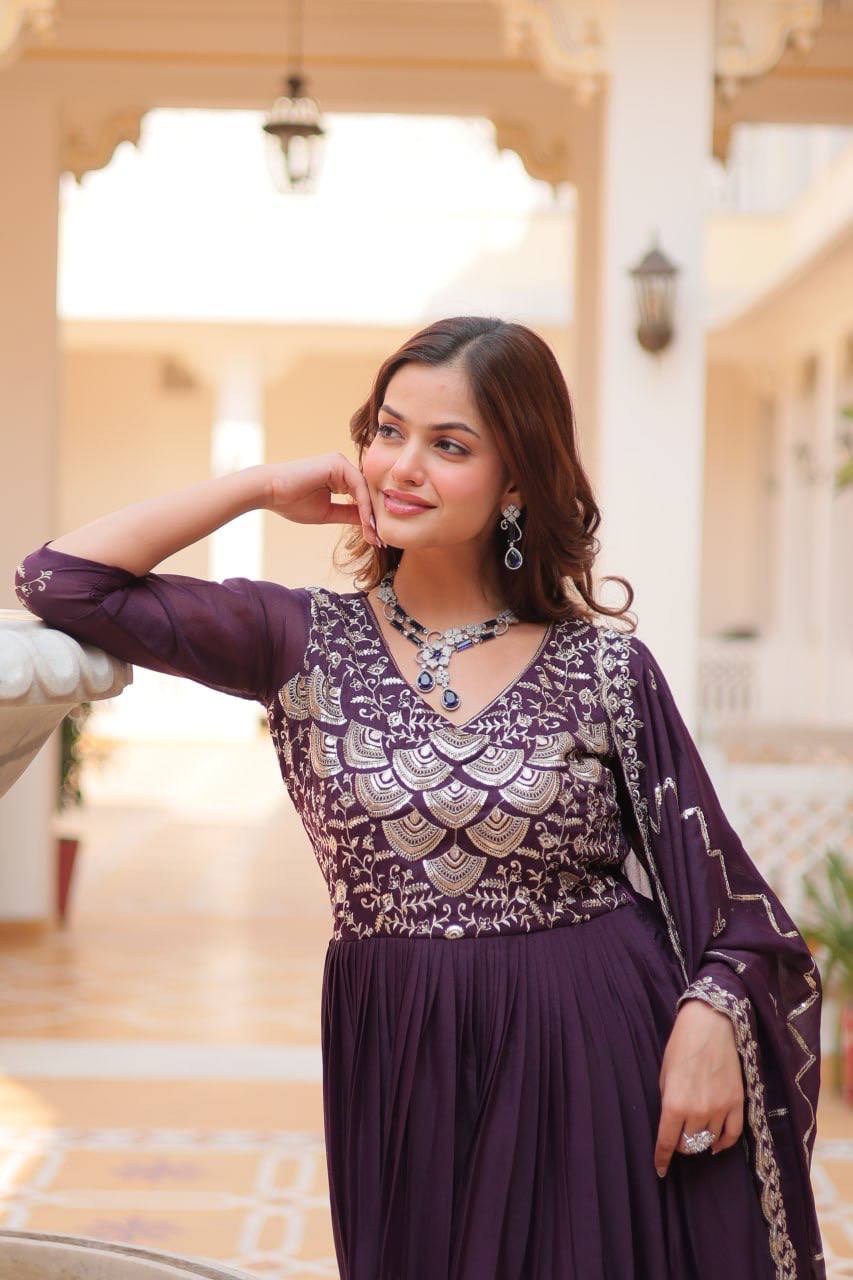 Spectacular Pure Star Georgette Heavy Embroidered Gown With Dupatta