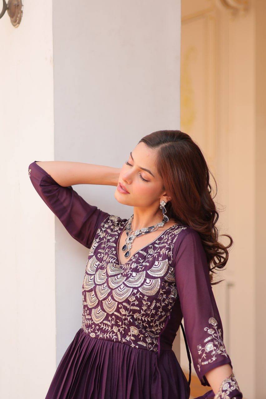 Spectacular Pure Star Georgette Heavy Embroidered Gown With Dupatta