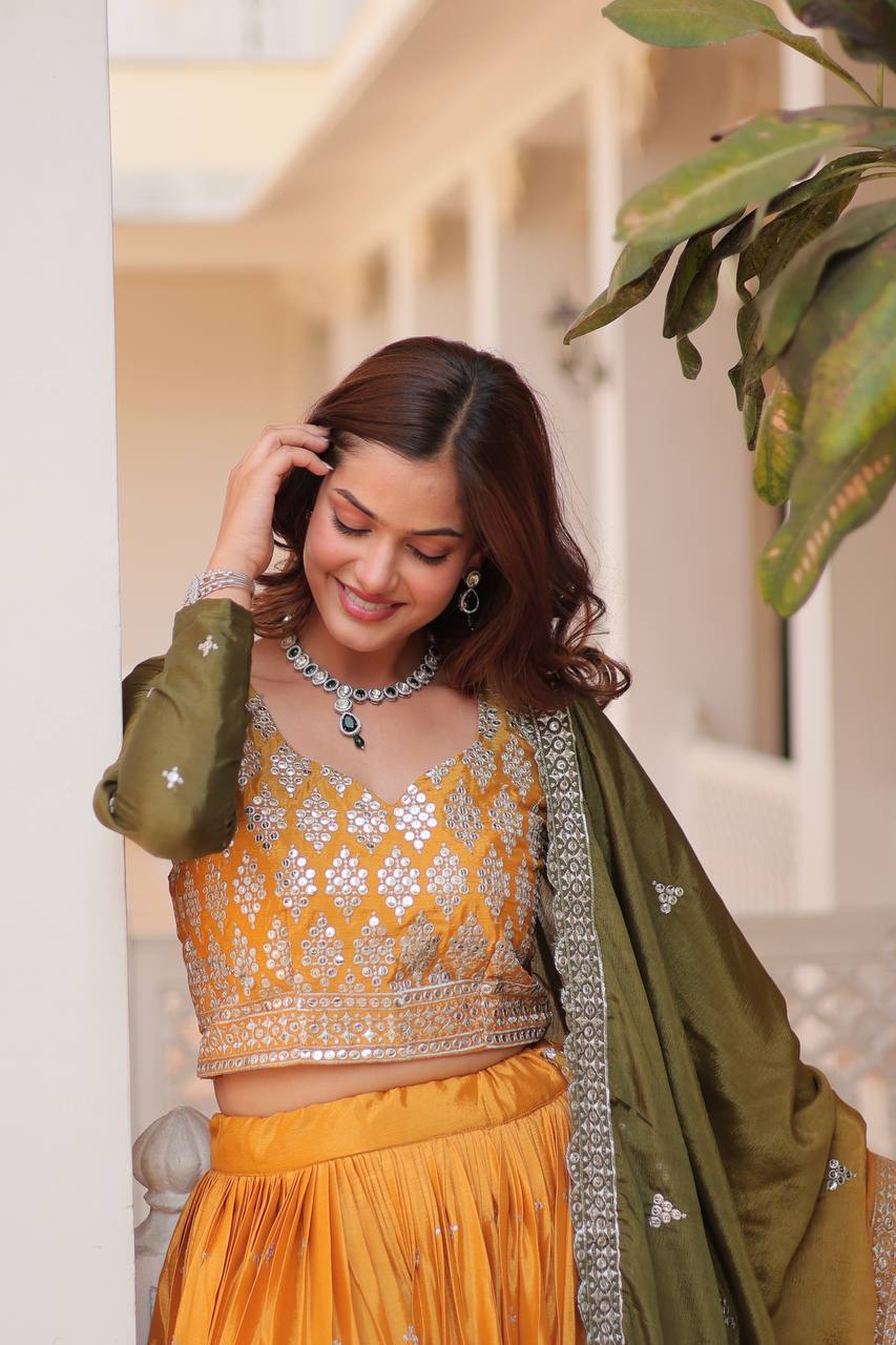 Pure Padding Chinon Sequins Embroidered Lehenga Choli With Dupatta