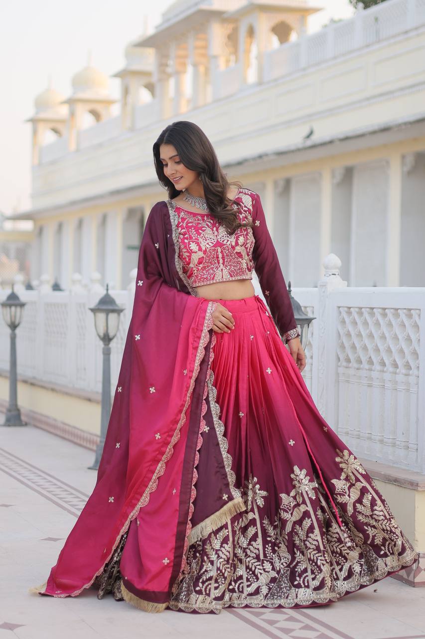 Alluring Pure Padding Chinon Heavy Sequins Embroidered Lehenga Choli Set