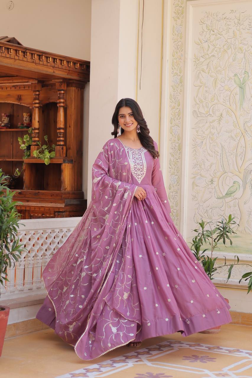 Elegant Star Georgette Gown with Heavy Sequin Embroidery With Matching Dupatta