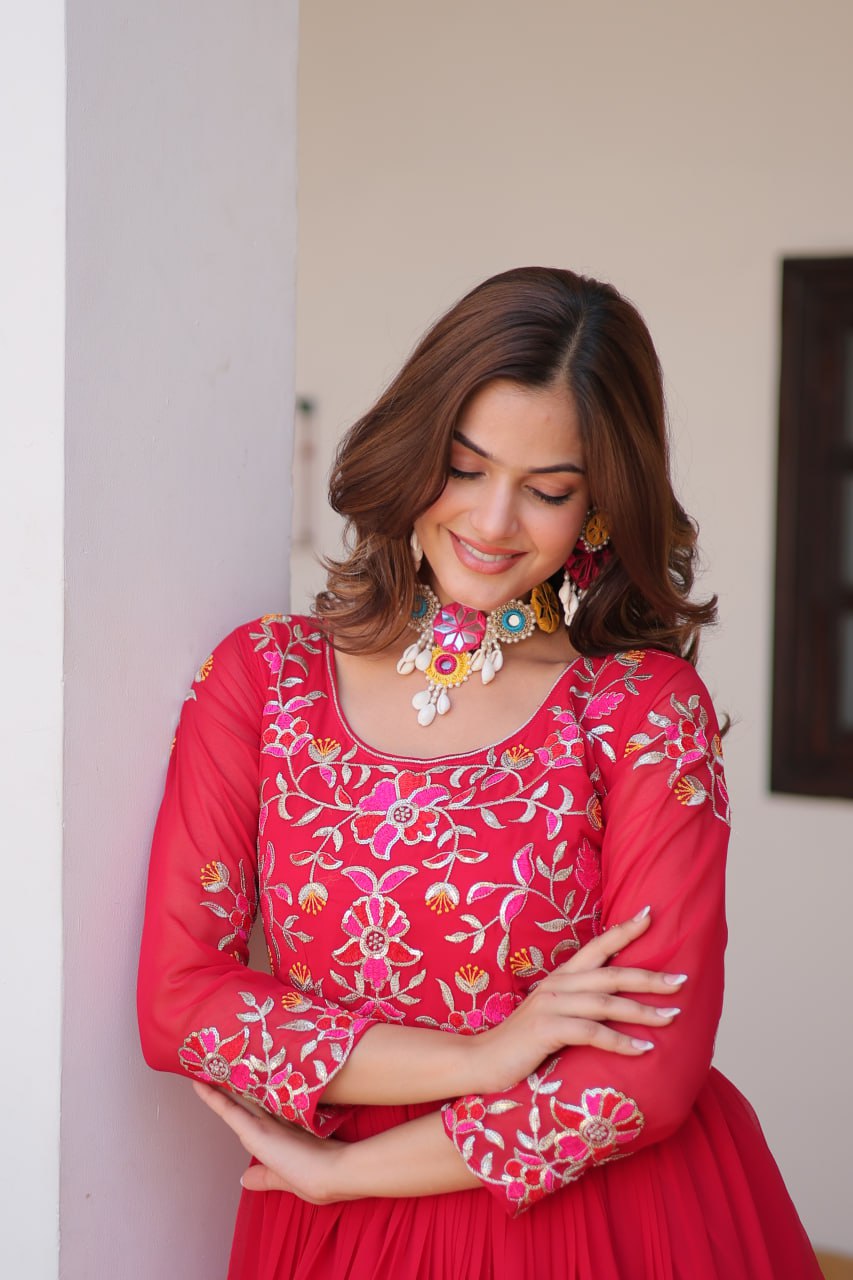 Luxurious Faux Georgette Gown with 3mm Sequence Thread Work