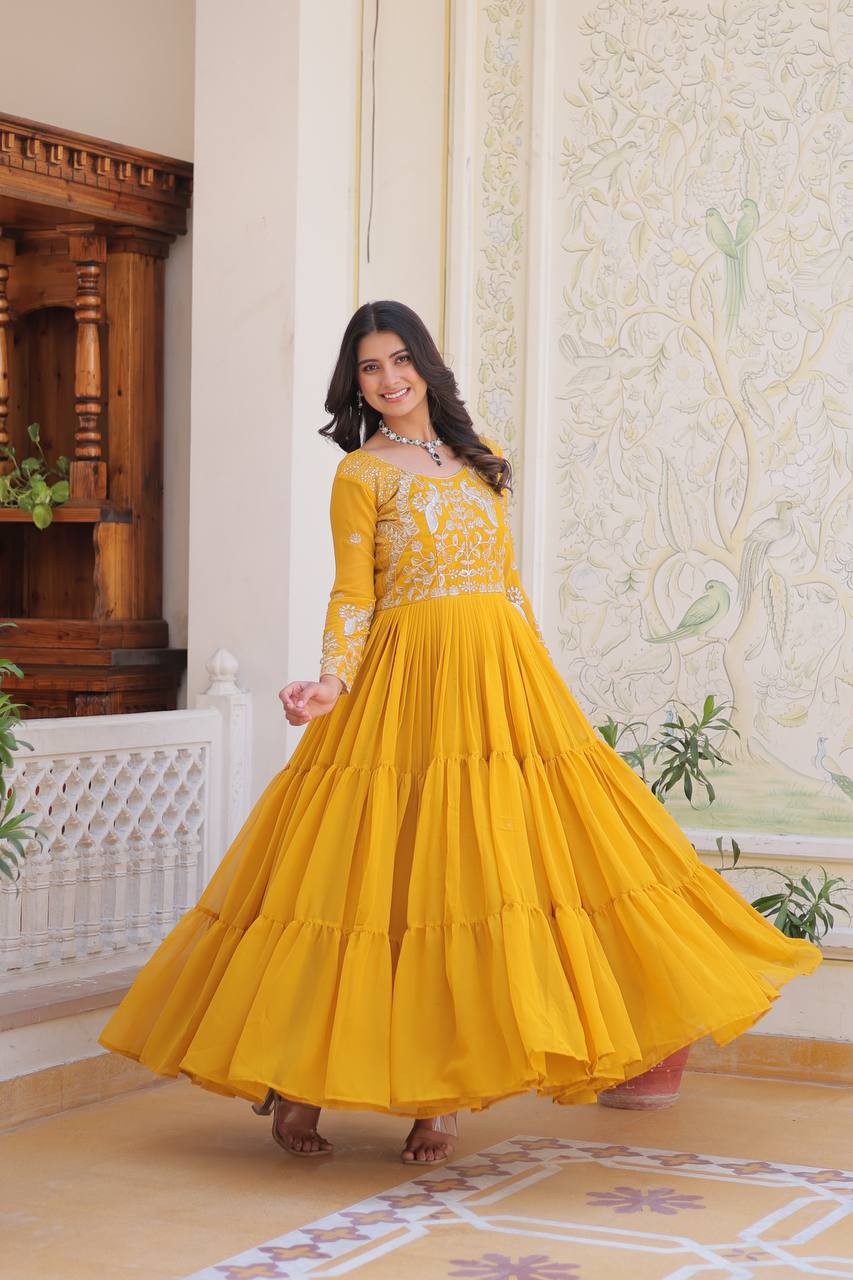 Breathtaking Faux Georgette Sequins Embroidered Gown