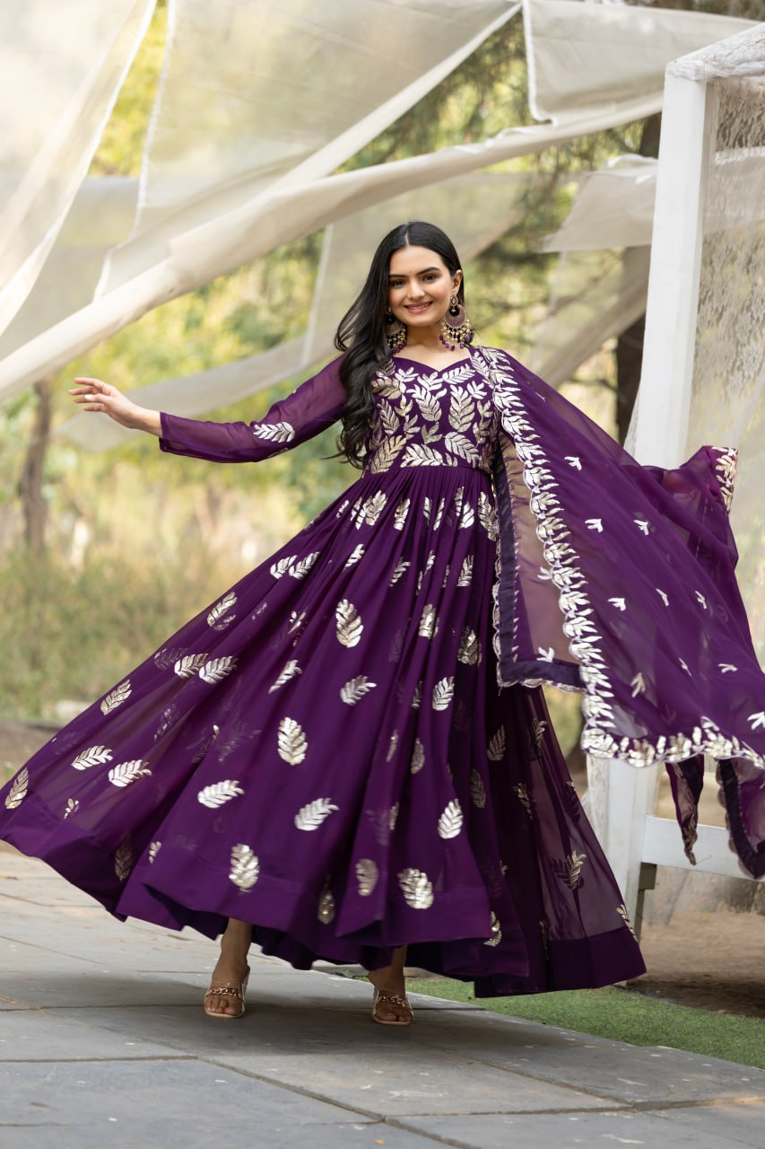 Elegant Faux Georgette Gown with Heavy Sequence Thread Work