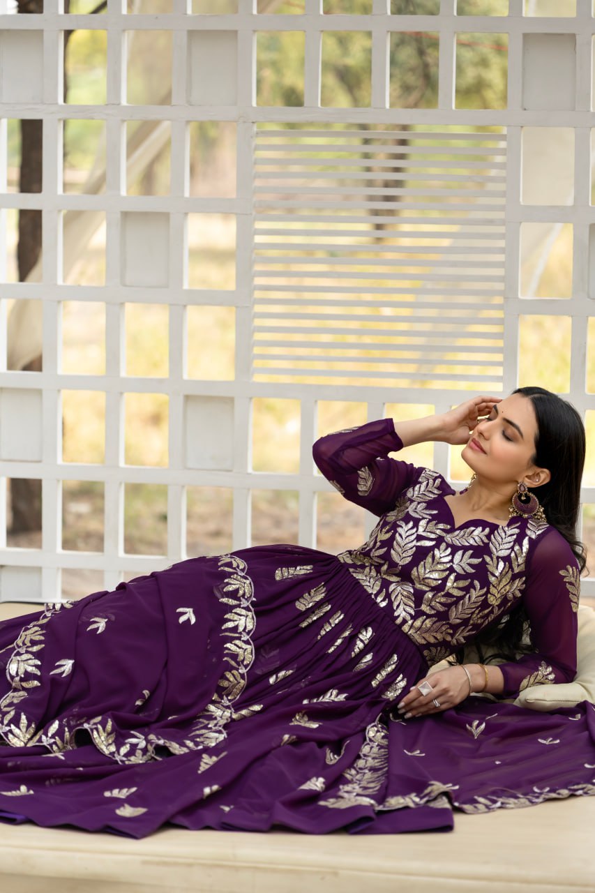 Elegant Faux Georgette Gown with Heavy Sequence Thread Work
