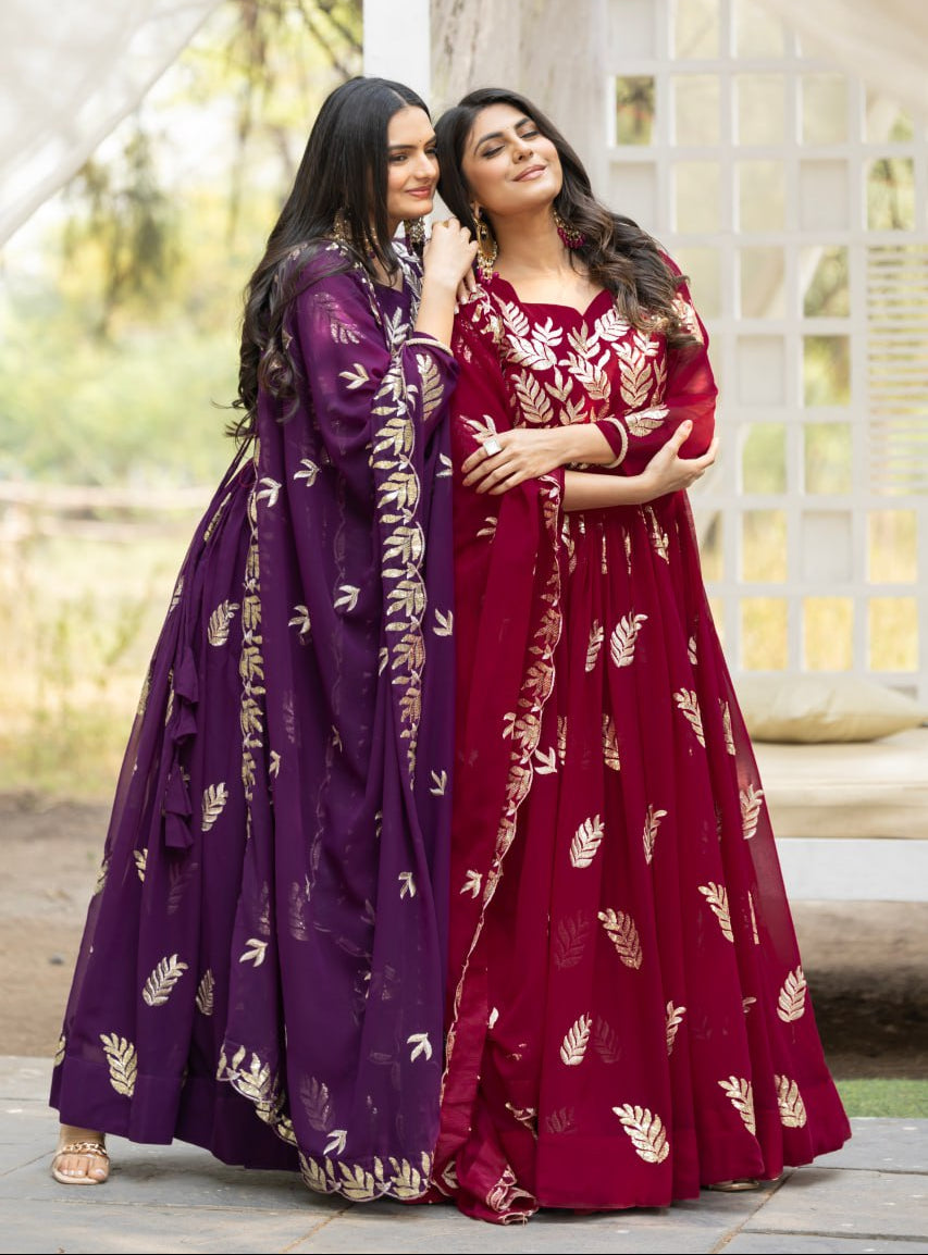 Elegant Faux Georgette Gown with Heavy Sequence Thread Work