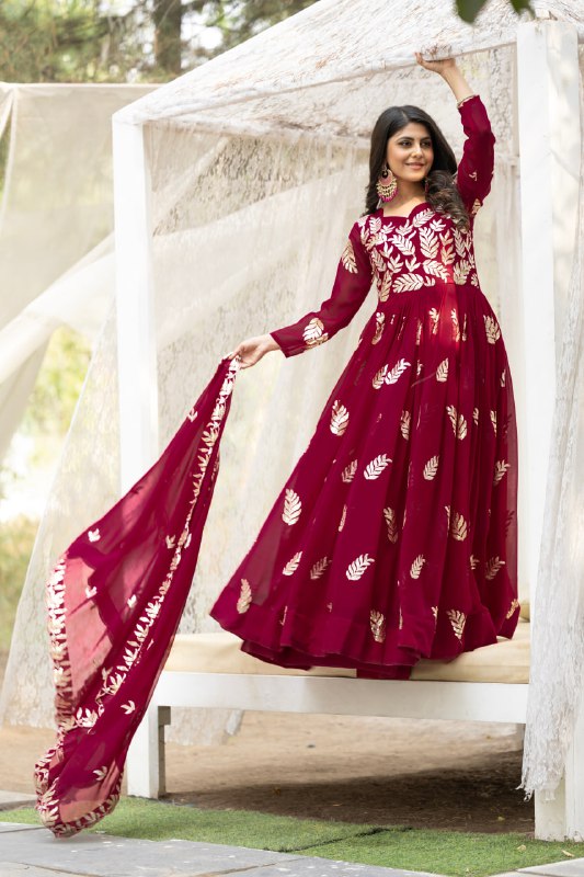 Elegant Faux Georgette Gown with Heavy Sequence Thread Work