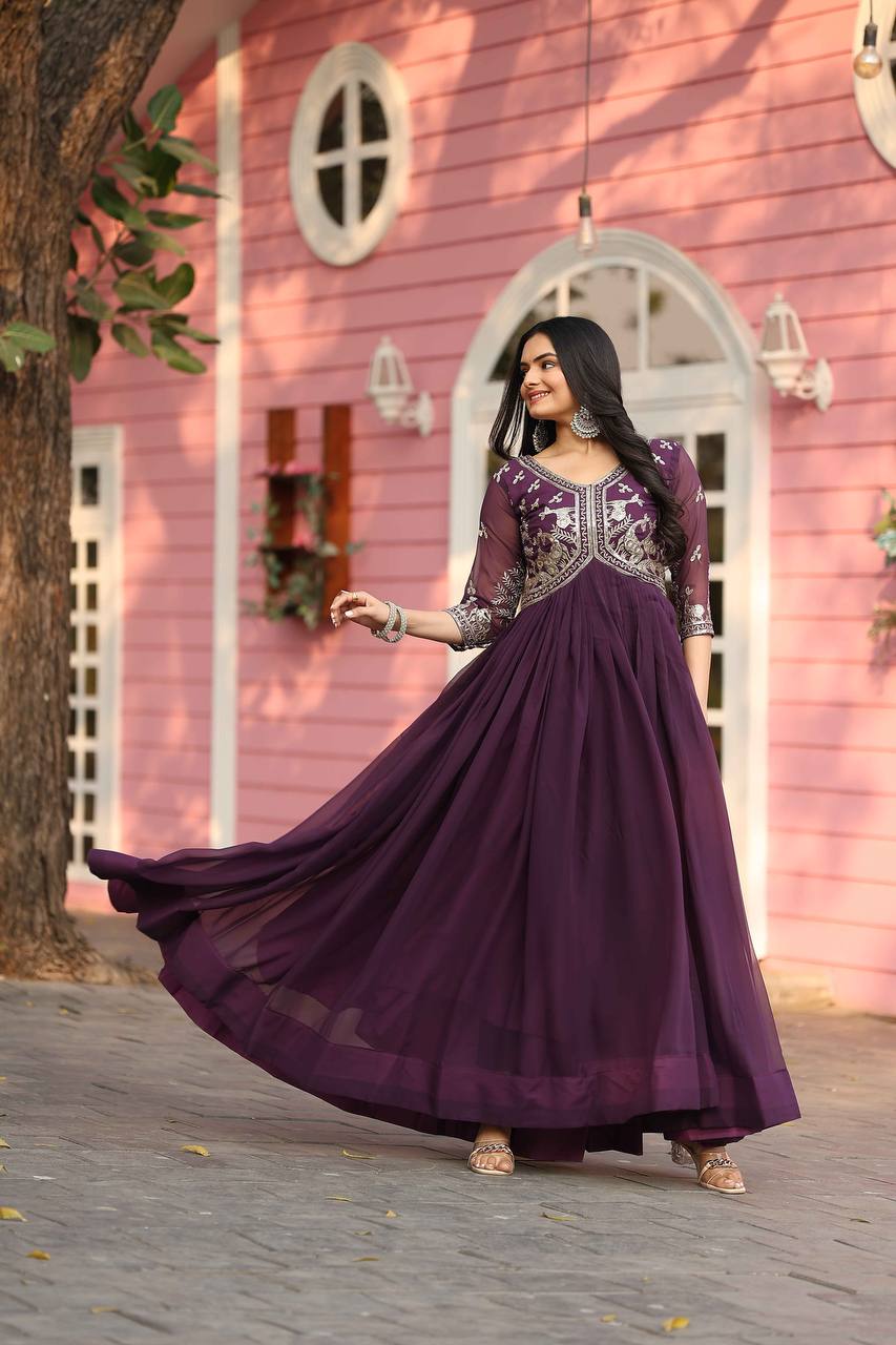 Elegant Faux Georgette Gown with 3mm Sequence Work