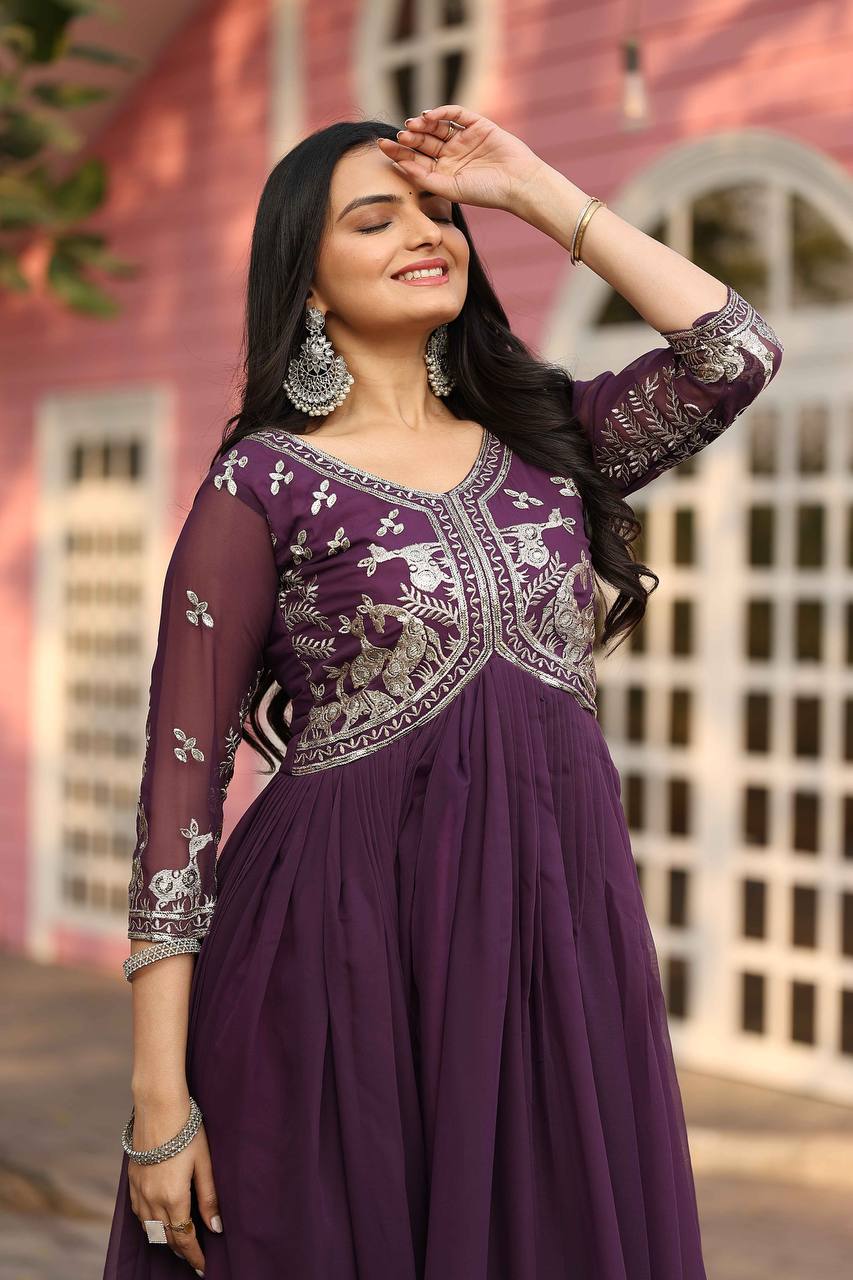 Elegant Faux Georgette Gown with 3mm Sequence Work