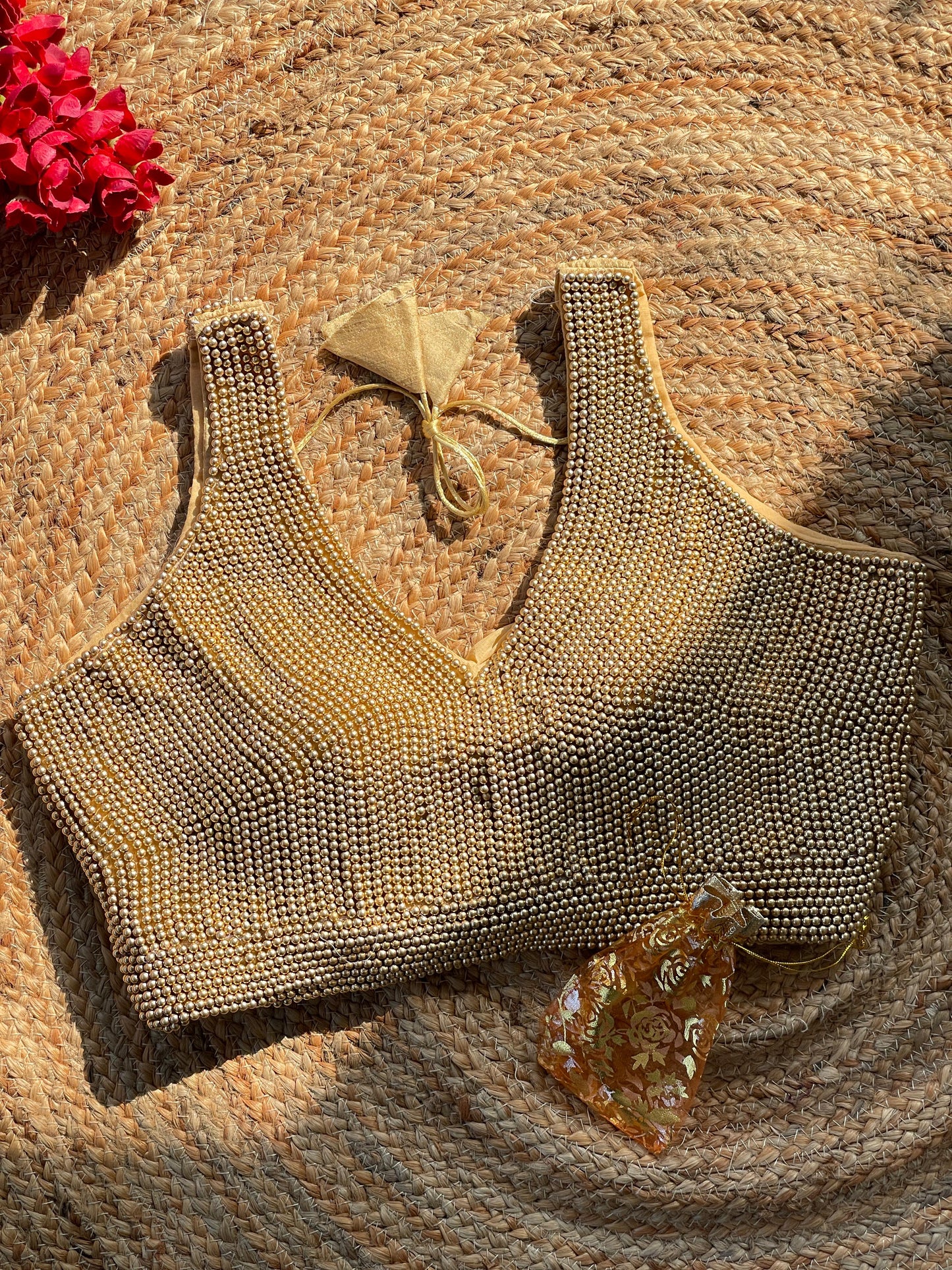 Spectacular Gold Purely Pearl Handcrafted Stitched Designer Blouse - INDIAN ELEGANCE