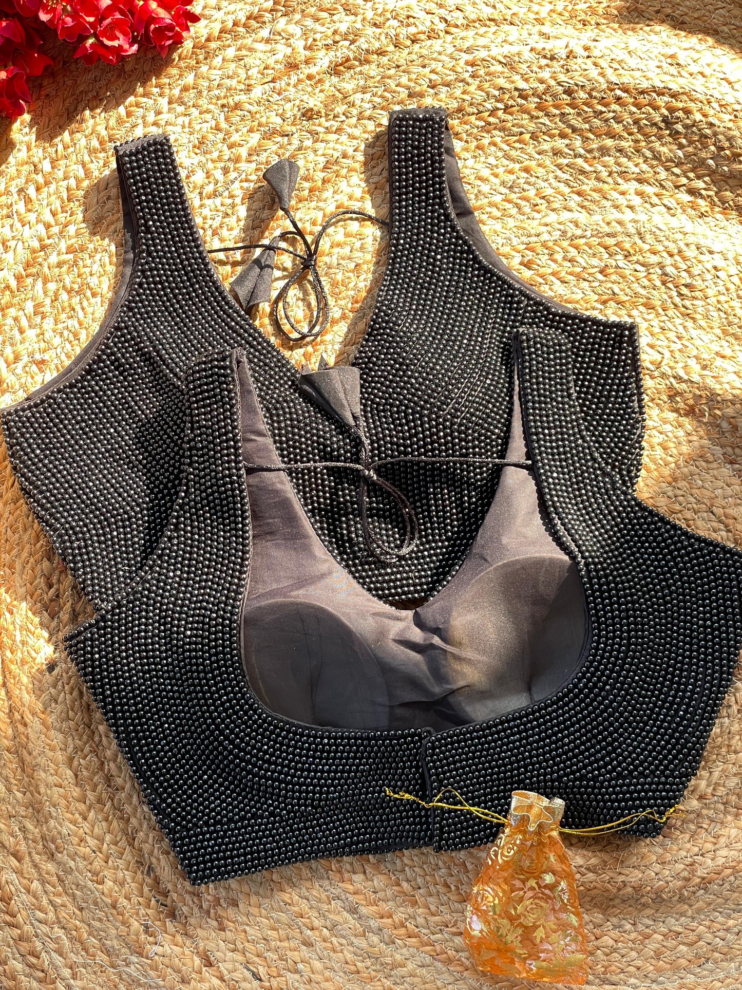 Elegant Black Purely Pearl Handcrafted Stitched Designer Blouse - INDIAN ELEGANCE