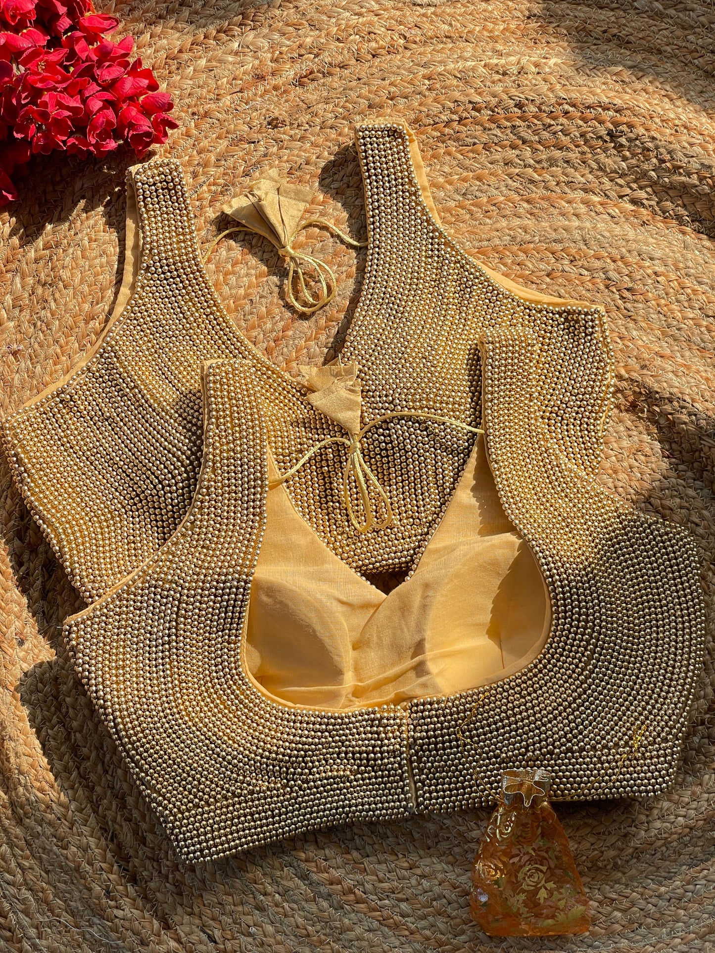 Spectacular Gold Purely Pearl Handcrafted Stitched Designer Blouse - INDIAN ELEGANCE