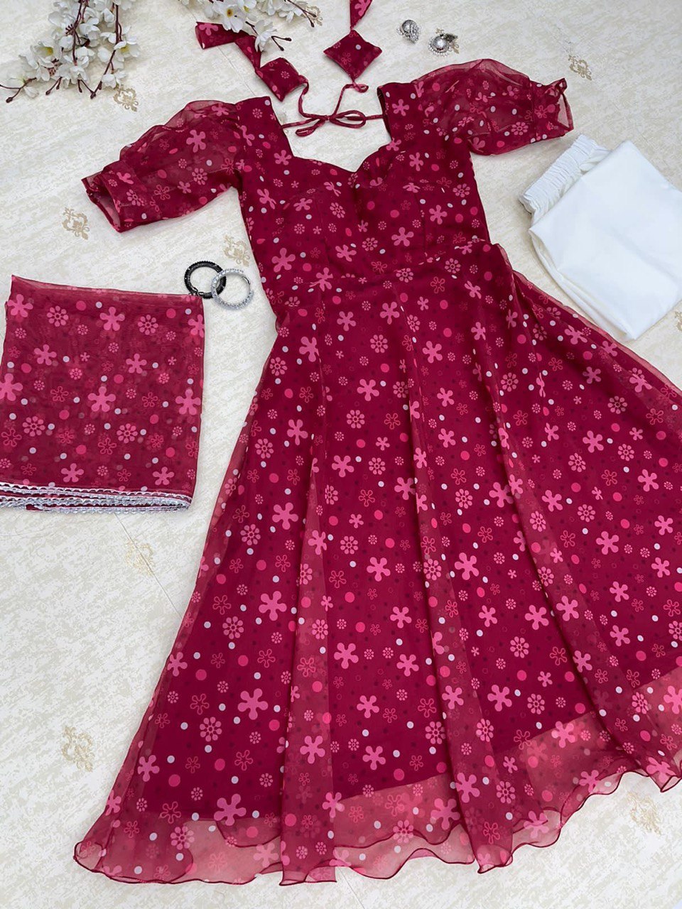 Rani Pink Colored Floral Digital Printed Georgette Silk Suit - INDIAN ELEGANCE