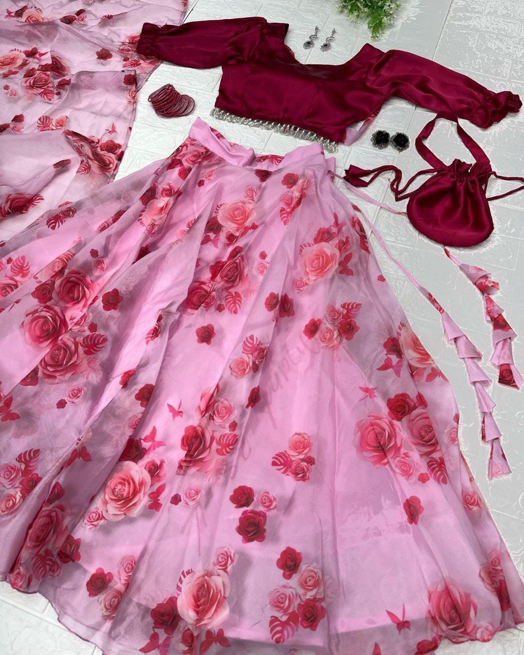 Lovely Pink Organza Silk Floral Digital Printed Lehenga Choli - INDIAN ELEGANCE