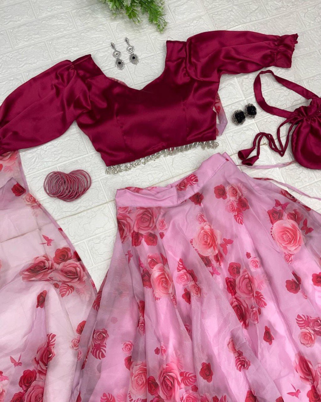 Lovely Pink Organza Silk Floral Digital Printed Lehenga Choli - INDIAN ELEGANCE