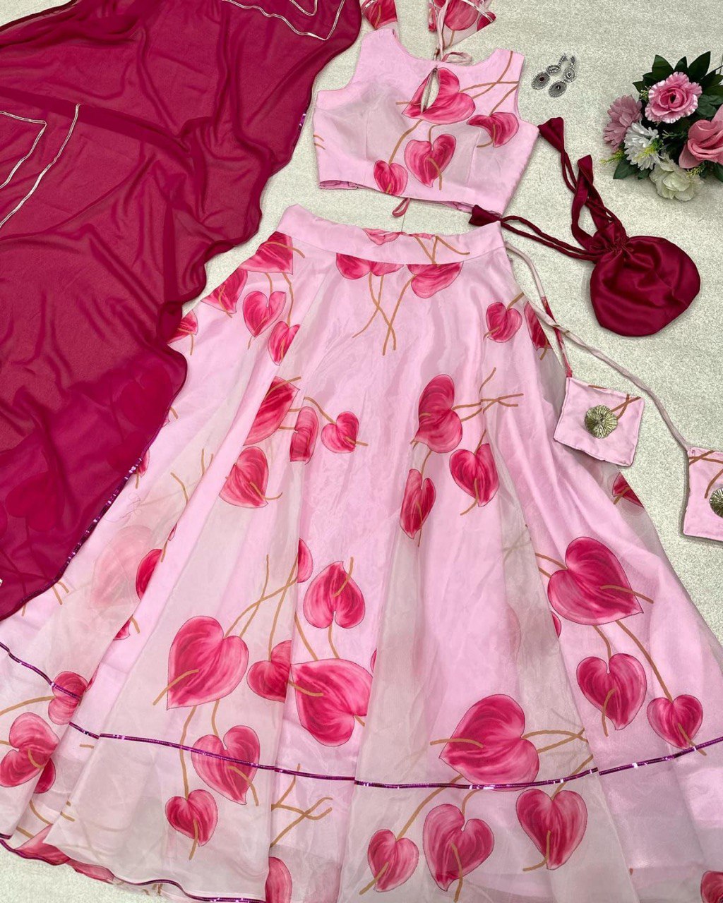 Hypnotic Organza Silk Floral Printed Stitched Lehenga Choli Set - INDIAN ELEGANCE