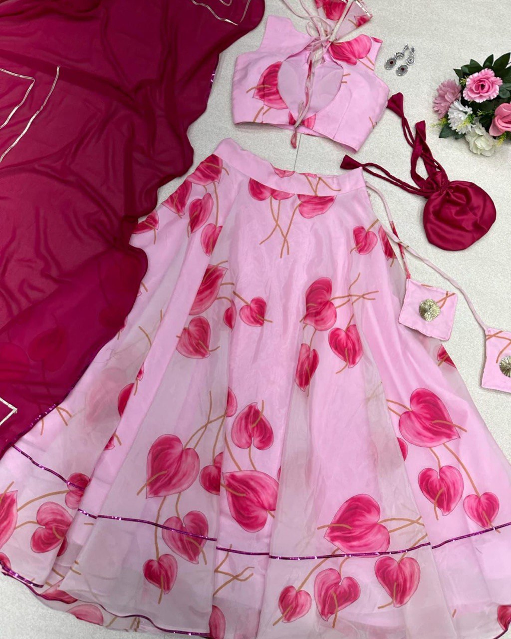 Hypnotic Organza Silk Floral Printed Stitched Lehenga Choli Set - INDIAN ELEGANCE