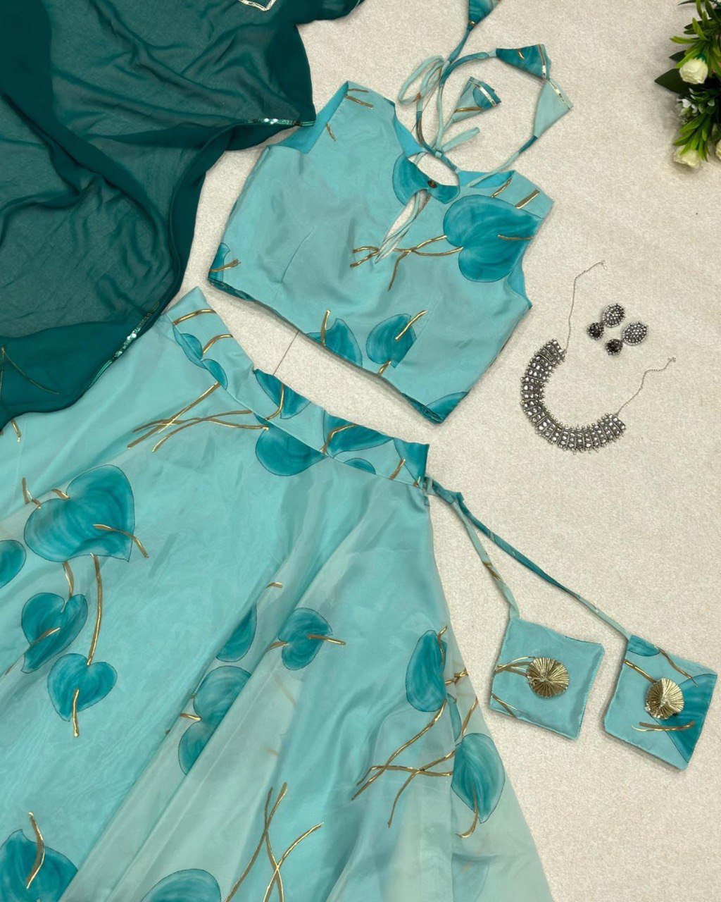 Hypnotic Organza Silk Floral Printed Stitched Lehenga Choli Set - INDIAN ELEGANCE