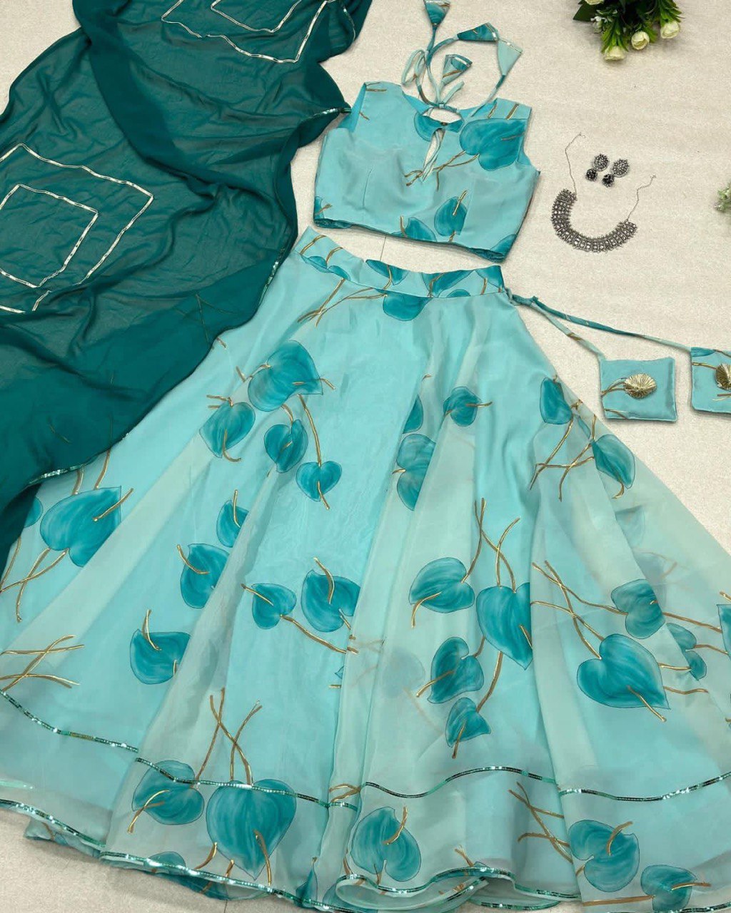 Hypnotic Organza Silk Floral Printed Stitched Lehenga Choli Set - INDIAN ELEGANCE