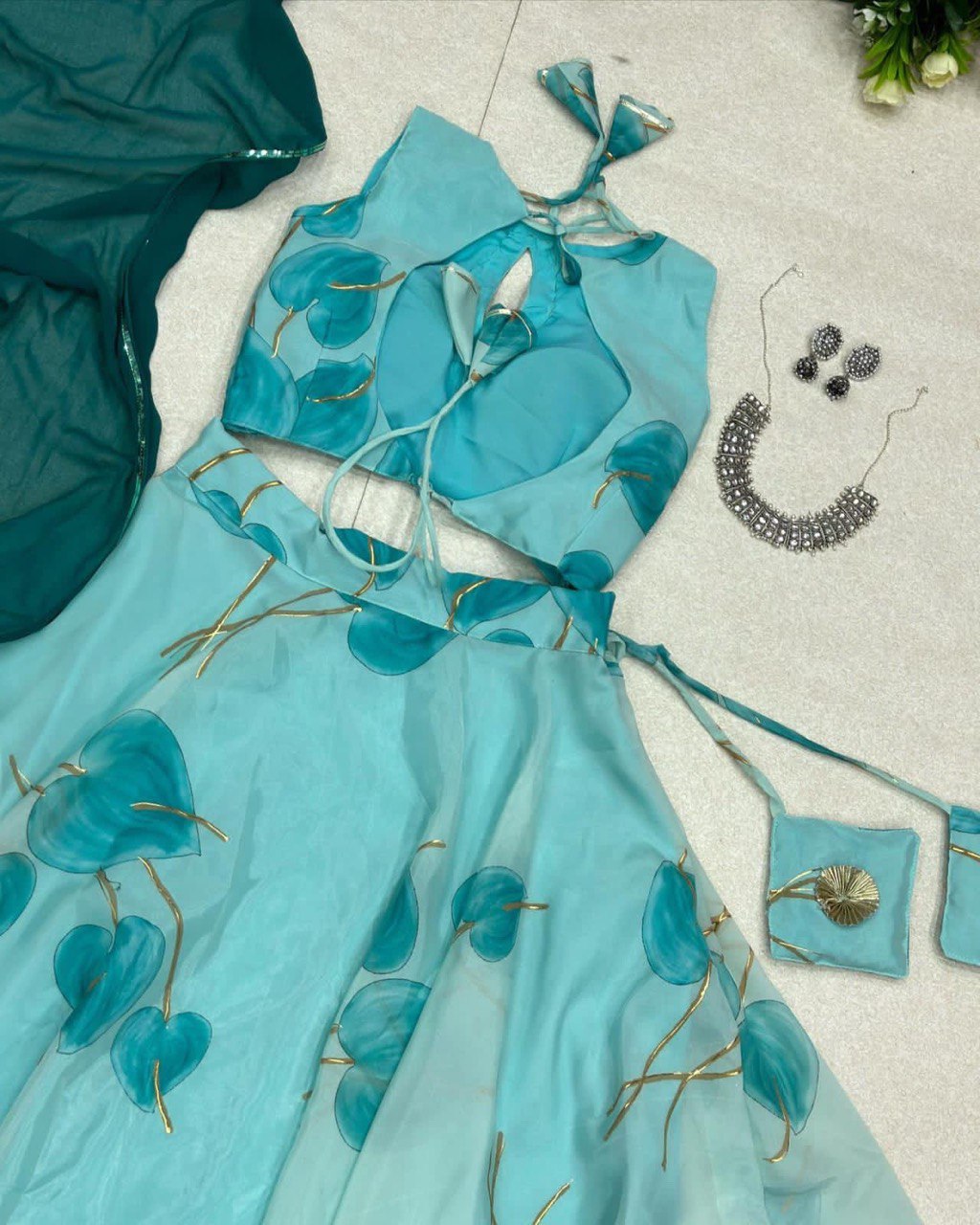 Hypnotic Organza Silk Floral Printed Stitched Lehenga Choli Set - INDIAN ELEGANCE