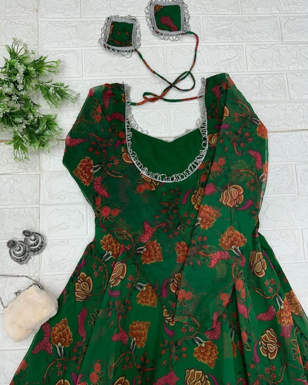 Delightful Green Georgette Floral Digital Printed Gown With Dupatta - INDIAN ELEGANCE