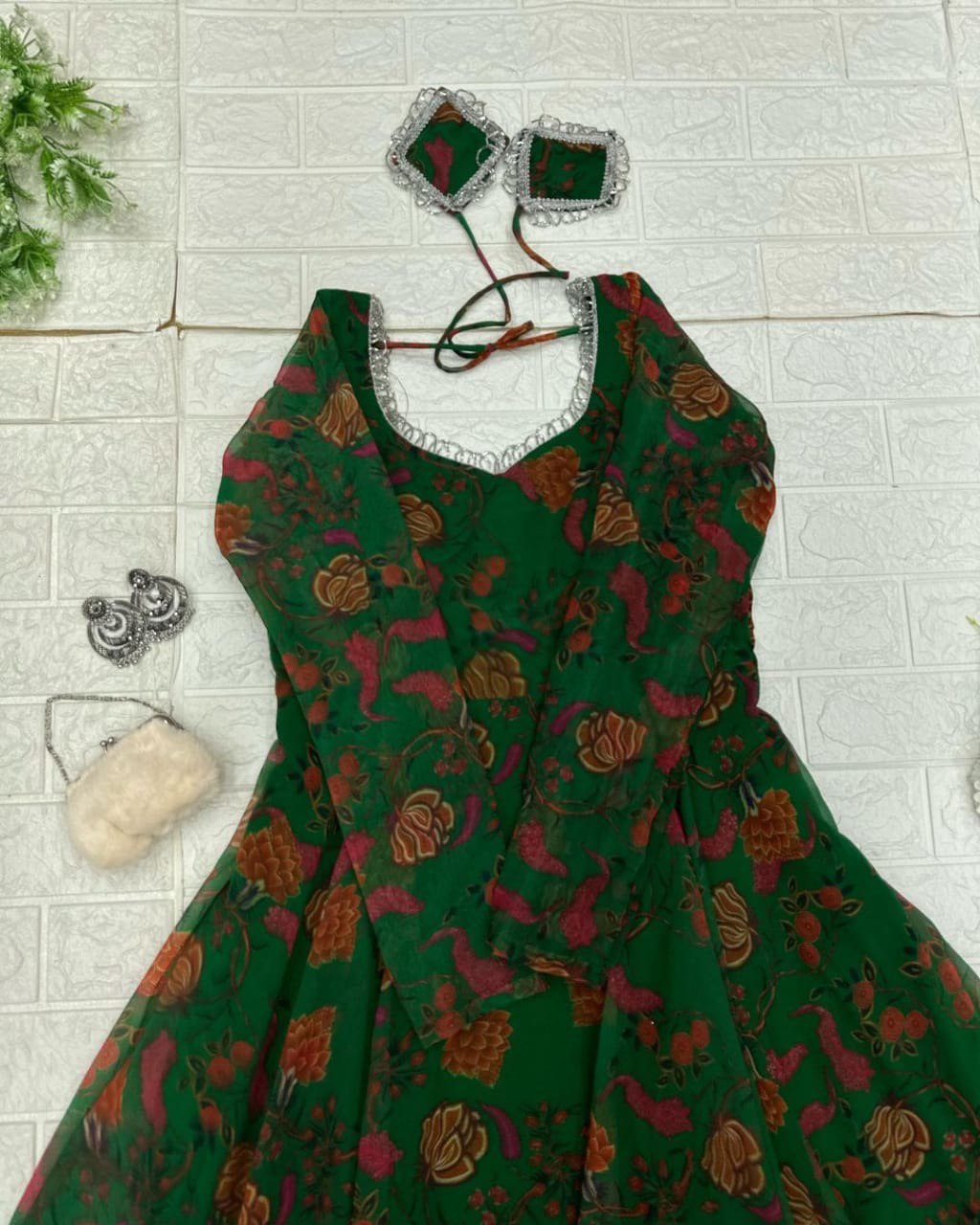 Delightful Green Georgette Floral Digital Printed Gown With Dupatta - INDIAN ELEGANCE
