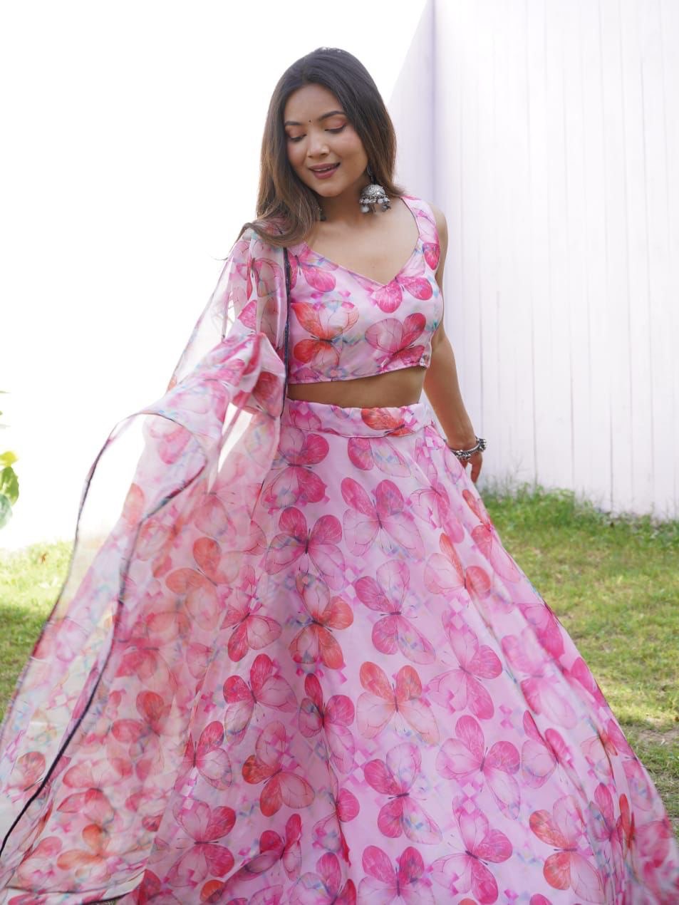 Pink Colored Floral Organza Silk Lehenga Choli Set – Elegant & Festive Wear - INDIAN ELEGANCE