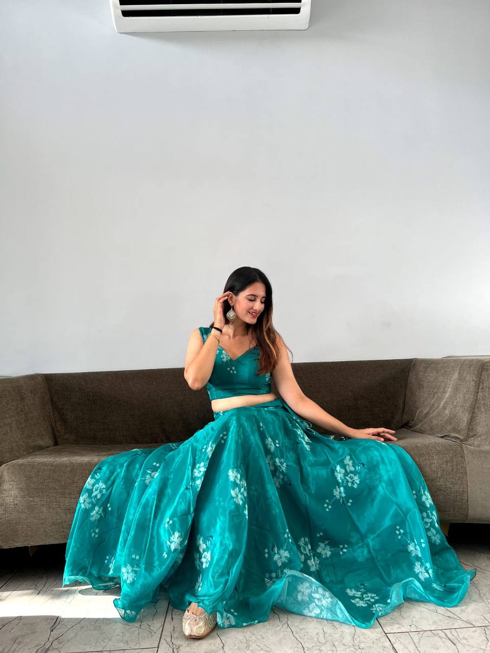 Stylish Floral Organza Silk Fully Stitched Lehenga Choli Set - INDIAN ELEGANCE