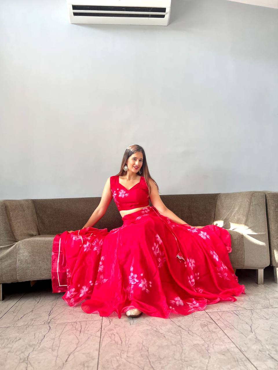 Stylish Floral Organza Silk Fully Stitched Lehenga Choli Set - INDIAN ELEGANCE