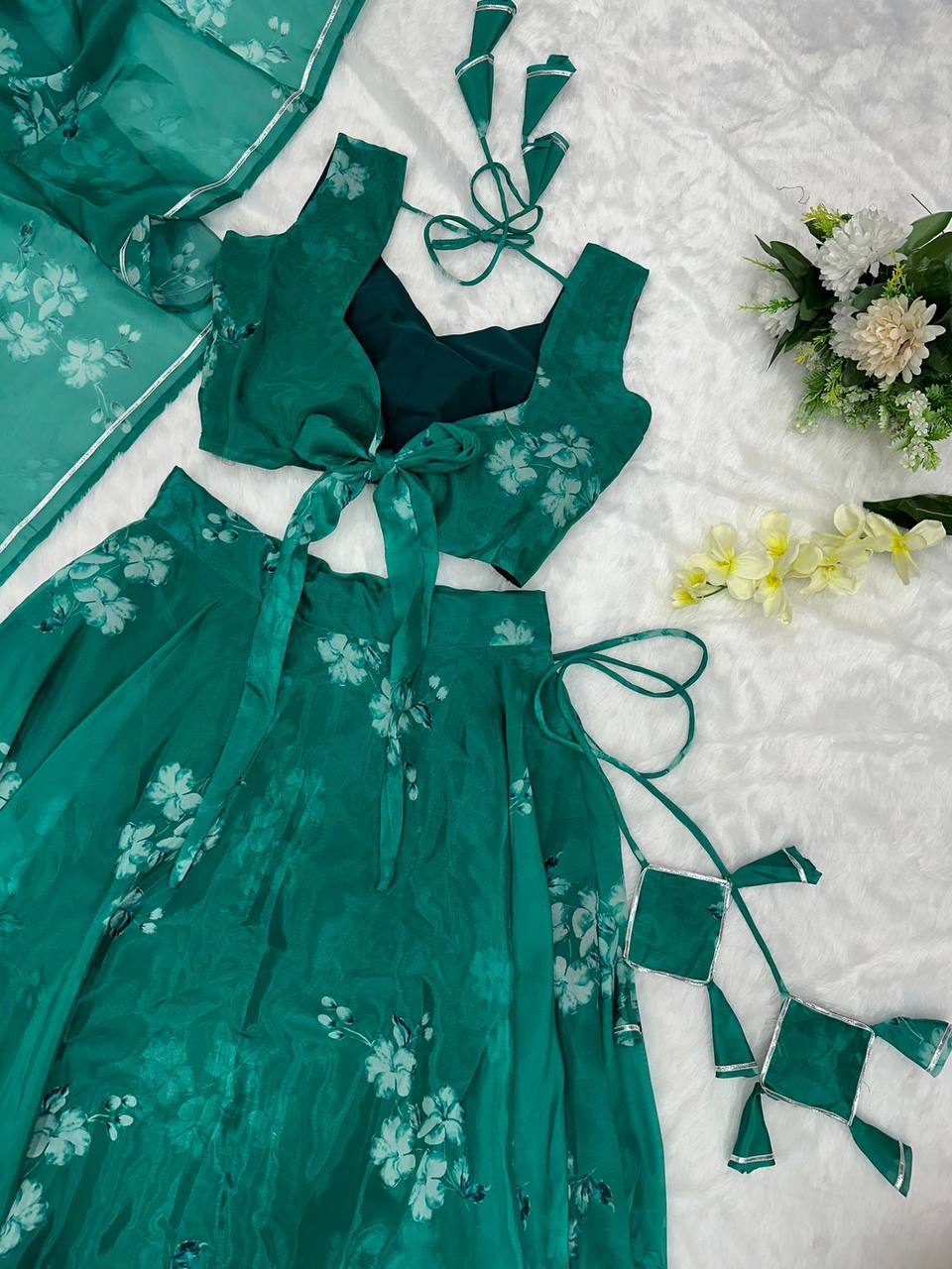 Stylish Floral Organza Silk Fully Stitched Lehenga Choli Set - INDIAN ELEGANCE