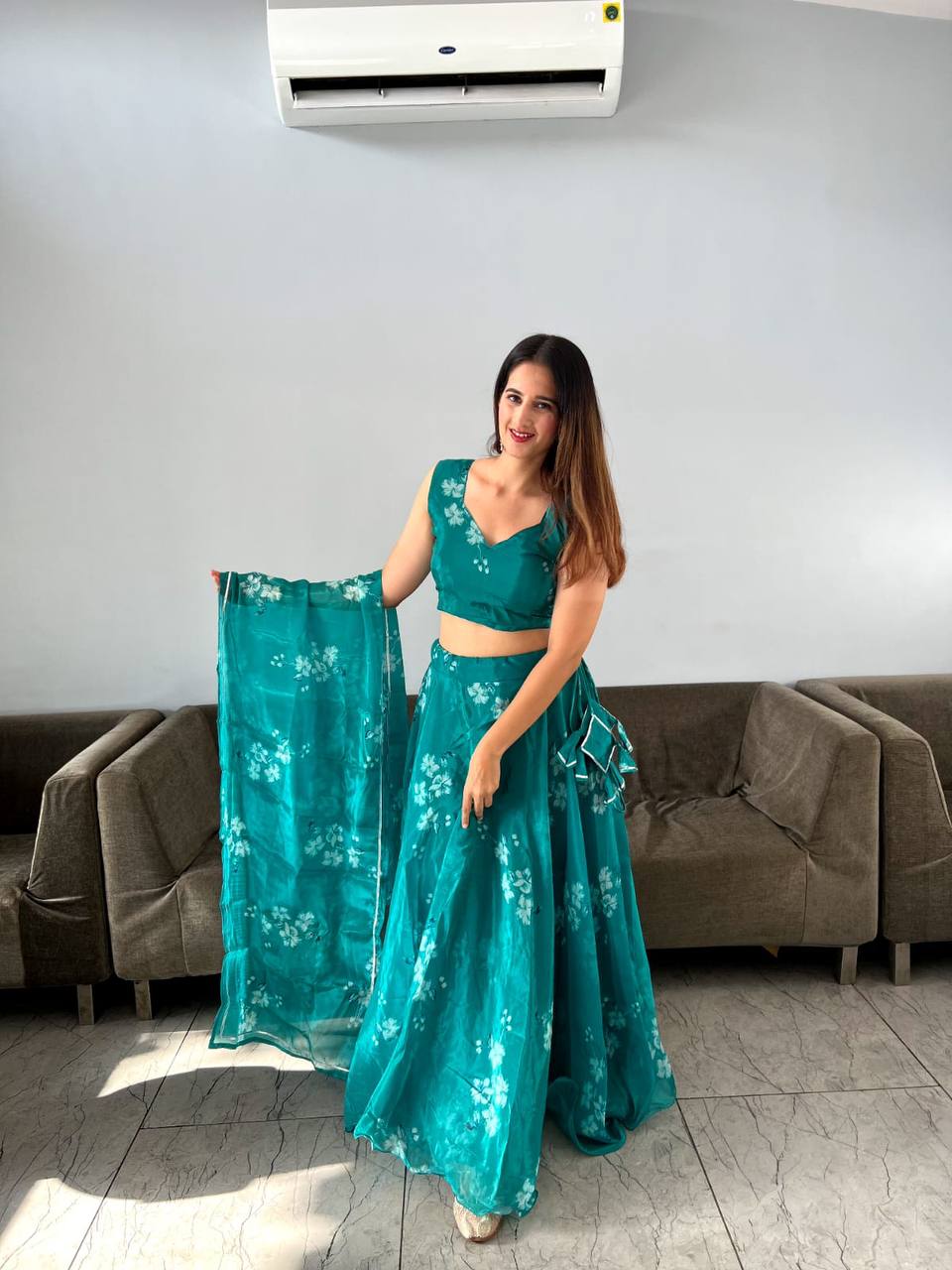 Stylish Floral Organza Silk Fully Stitched Lehenga Choli Set - INDIAN ELEGANCE
