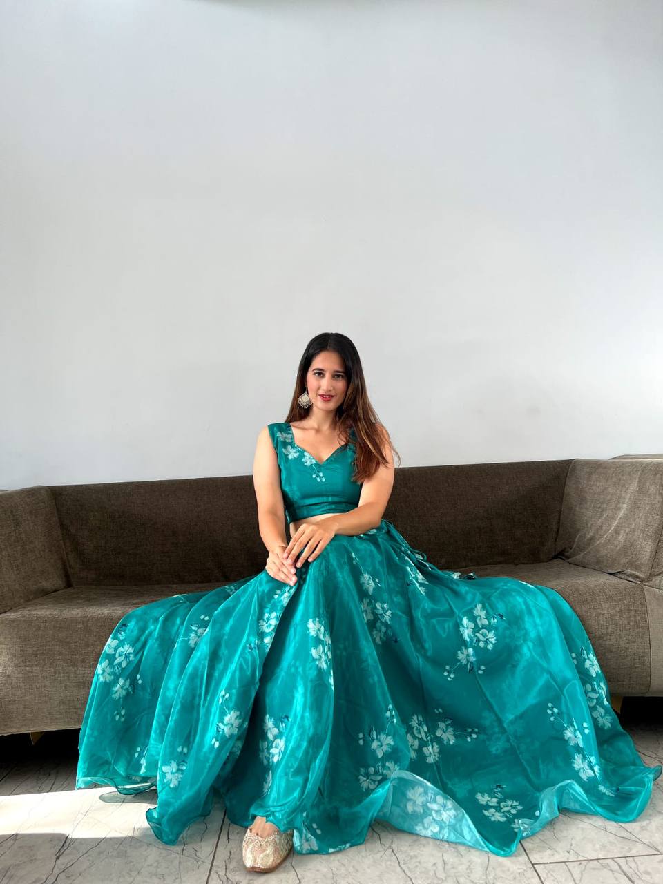 Stylish Floral Organza Silk Fully Stitched Lehenga Choli Set - INDIAN ELEGANCE