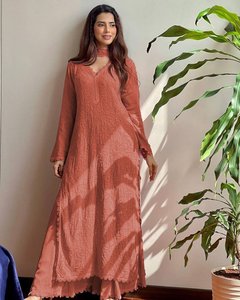Chikankari Embroidered Kurta Palazzo Dupatta Set – Elegant Ethnic Wear for Every Occasion