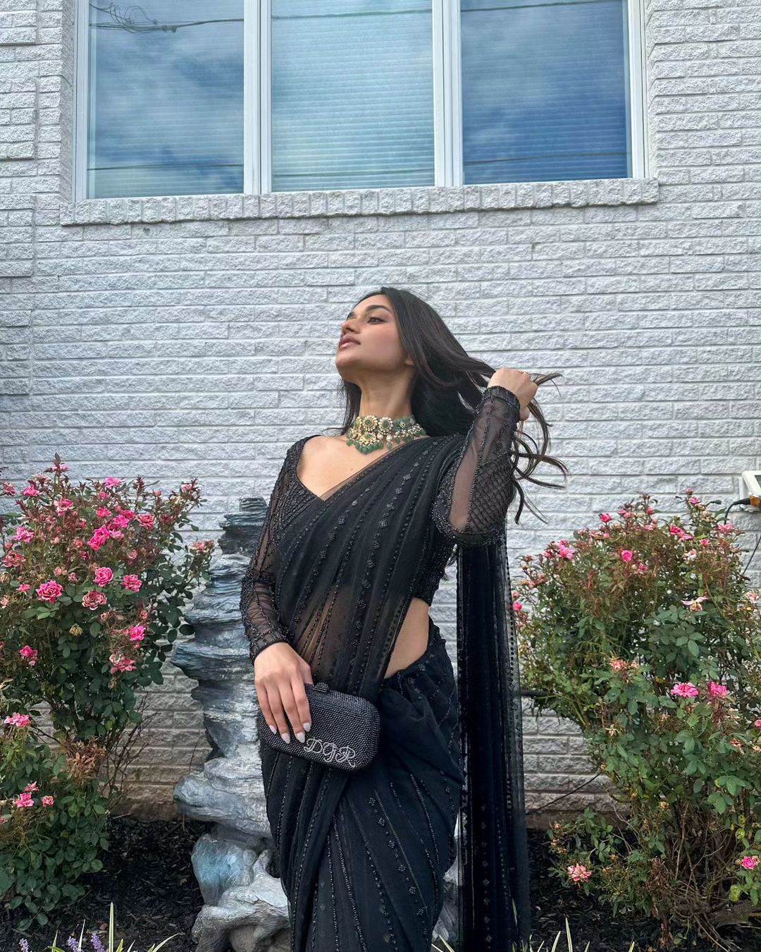 Black Soft Net Sequin Work Party Wear Saree with Full Sleeve Blouse