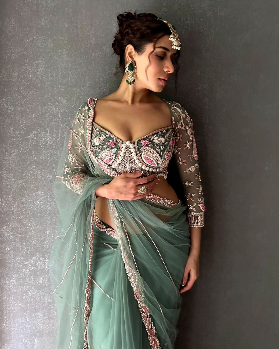 Embroidered Hand-Diamond & Pearl Work Saree with Kasturi Silk Blouse