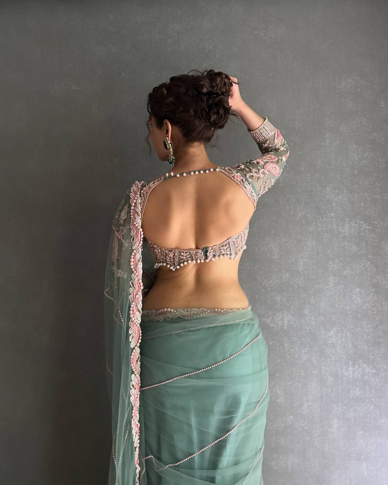 Embroidered Hand-Diamond & Pearl Work Saree with Kasturi Silk Blouse
