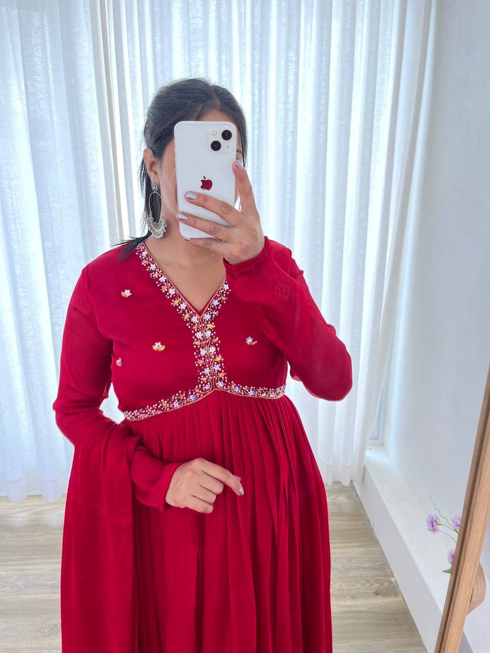 Mesmerizing Maroon Rangoli Silk Handworked Gown With Dupatta - INDIAN ELEGANCE