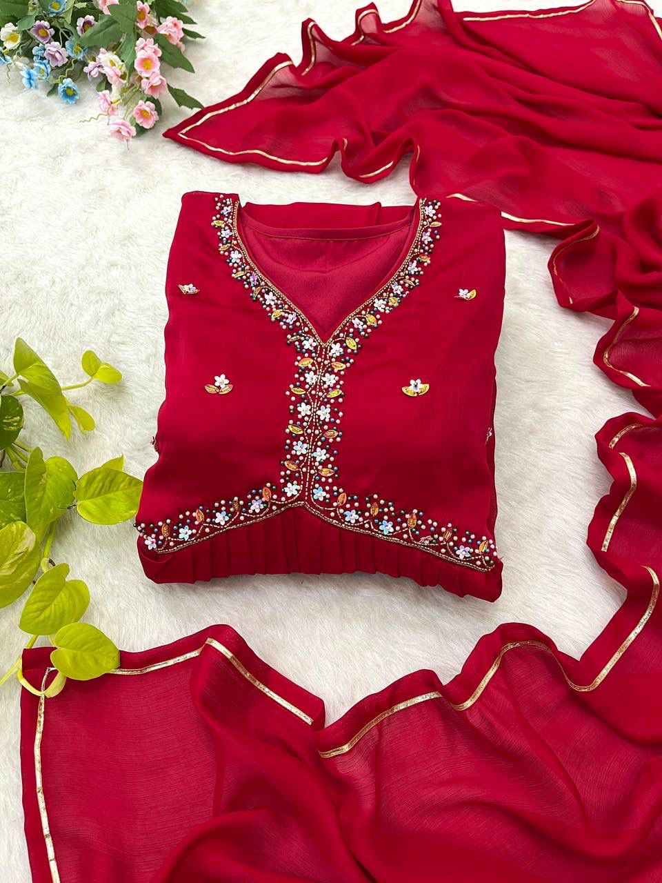 Mesmerizing Maroon Rangoli Silk Handworked Gown With Dupatta - INDIAN ELEGANCE