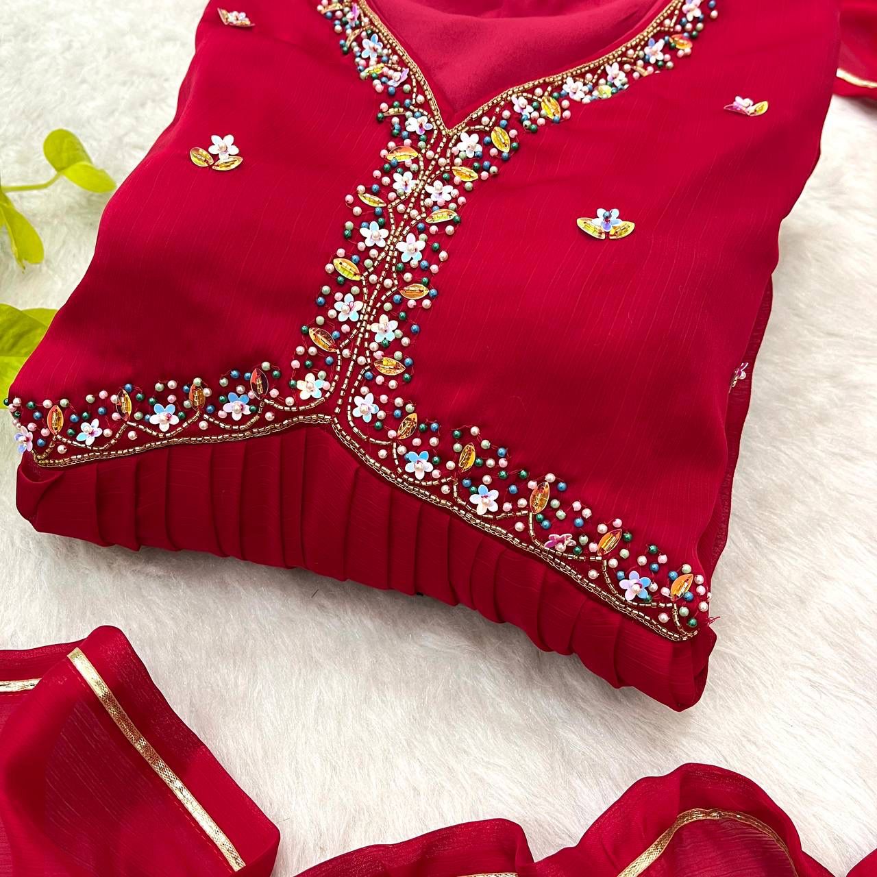 Mesmerizing Maroon Rangoli Silk Handworked Gown With Dupatta - INDIAN ELEGANCE