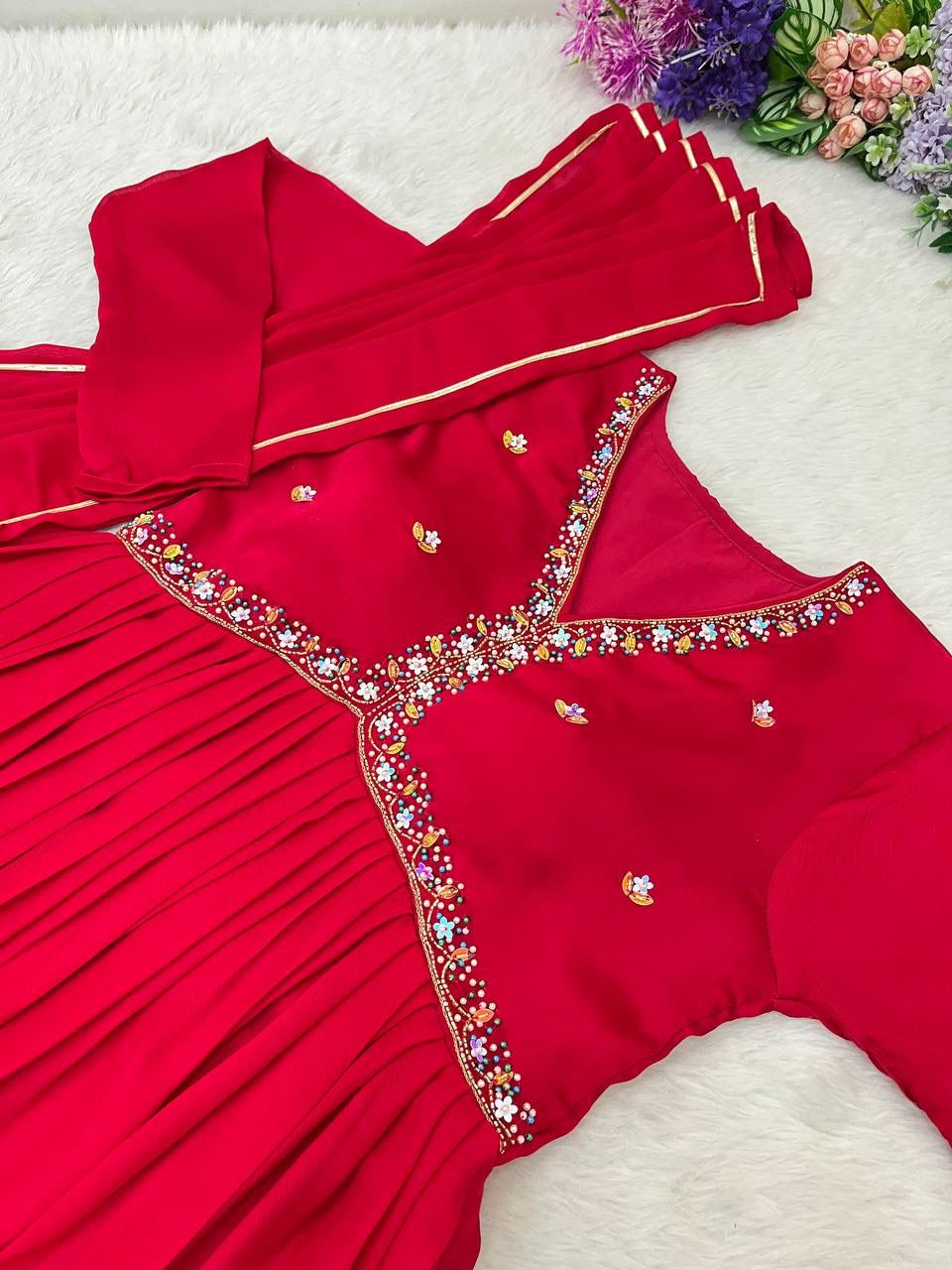Mesmerizing Maroon Rangoli Silk Handworked Gown With Dupatta - INDIAN ELEGANCE