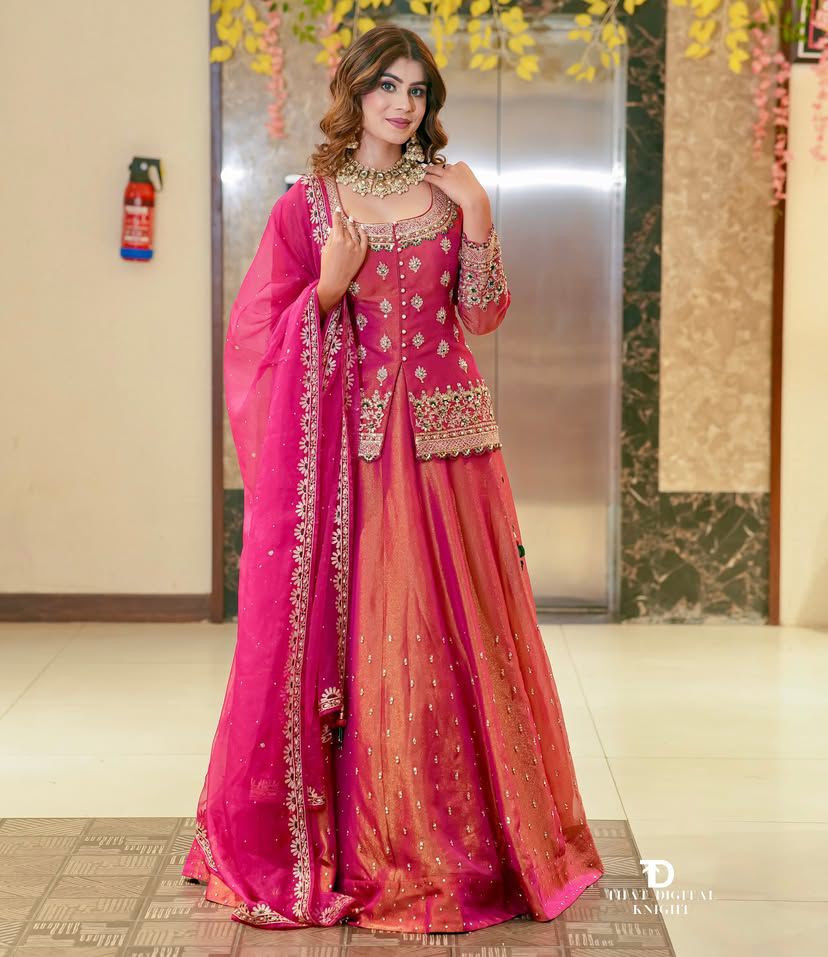 Designer Simmer Silk Lehenga Set – Embroidery & Moti Work