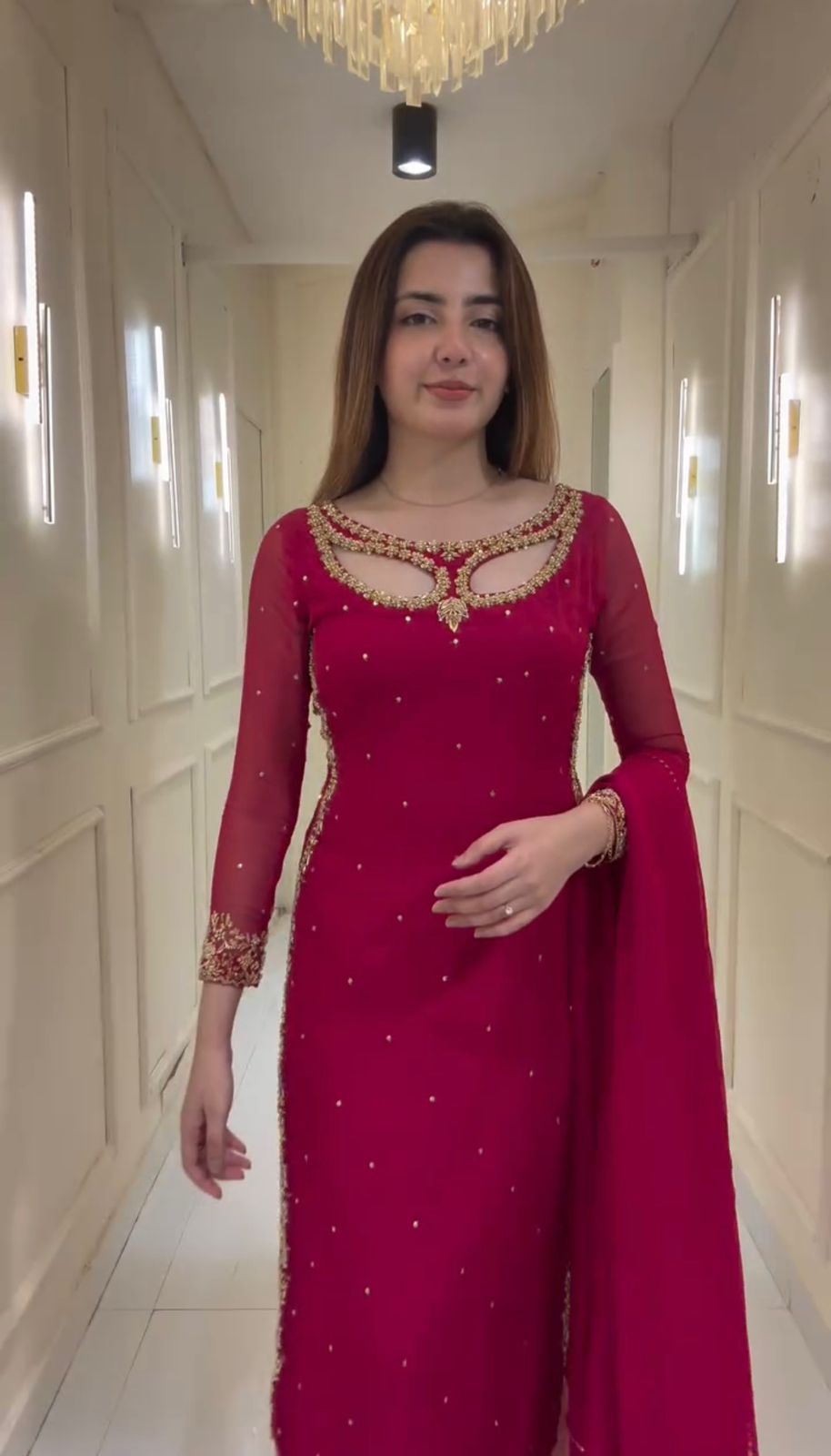 Traditional Cherry Red Straight Suits Set