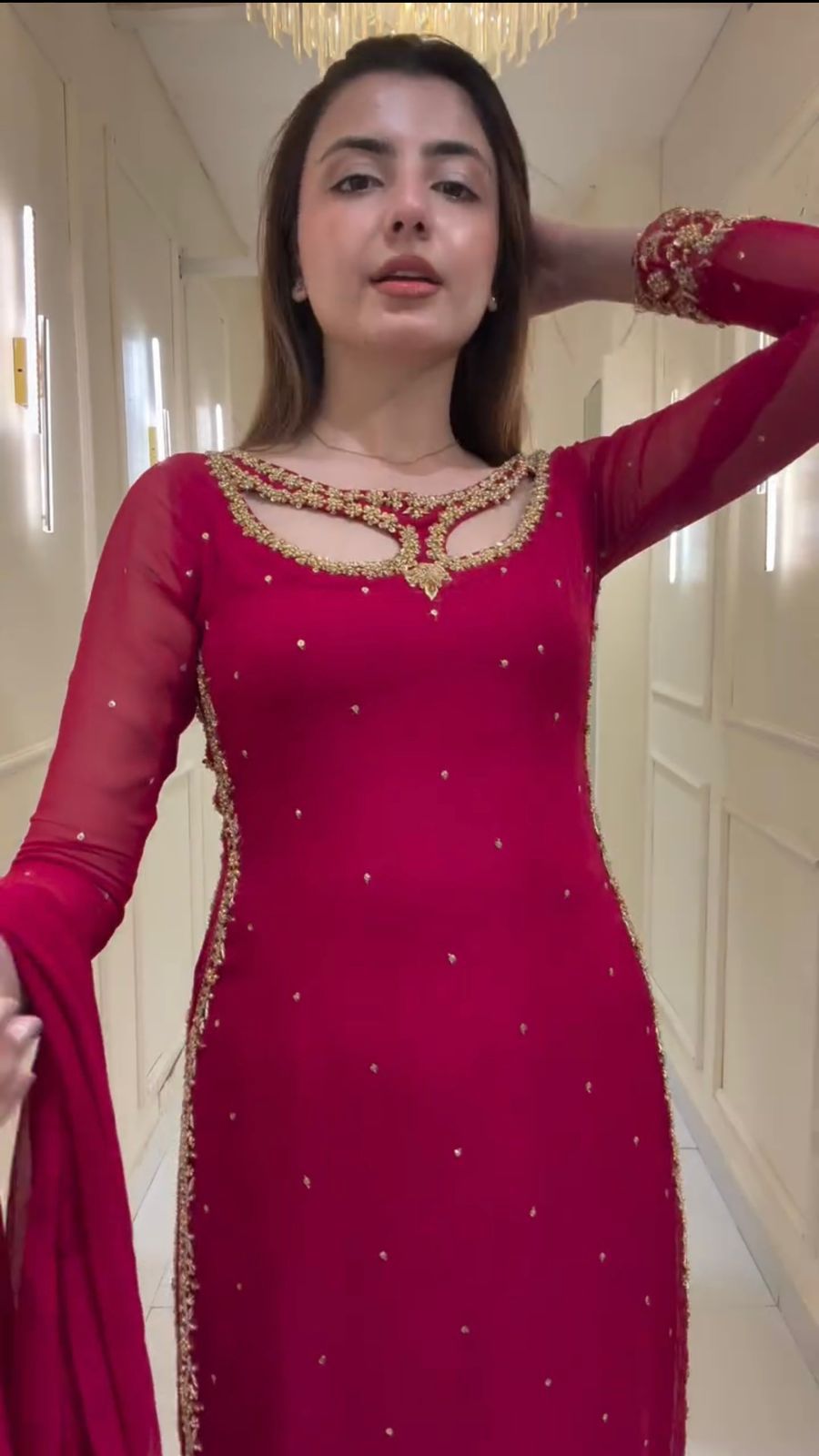 Traditional Cherry Red Straight Suits Set