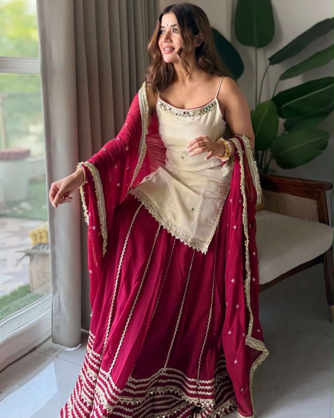 Wine Maroon Vichitra Silk Lehenga Choli Set with Dupatta for Women | Zari Embroidery & Sequin Work Wedding Wear